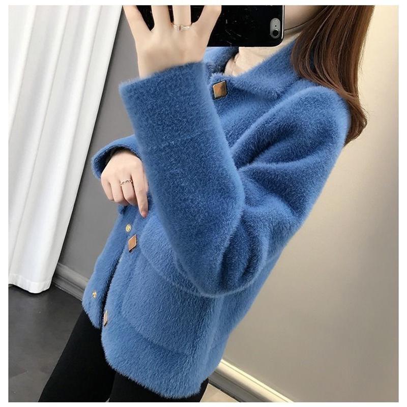 Thick and Elegant Noble Knitted Women's Sweater Winter Korean Fashion Trendy Women's Short Jacket Mink Velvet Loose Cardigan Women's Jacket