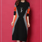 Autumn Winter Long Base Sweater Dress Large Size Loose Sweater Dress Contrast Color Pullover Knitted Dress