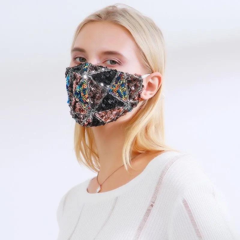 Women's Colorful Sequins Masks Breathable Dustproof Sunscreen Facial Mask Adjustable Ear-hook Multi-color Protective Masks Face Nose Coverage Masks