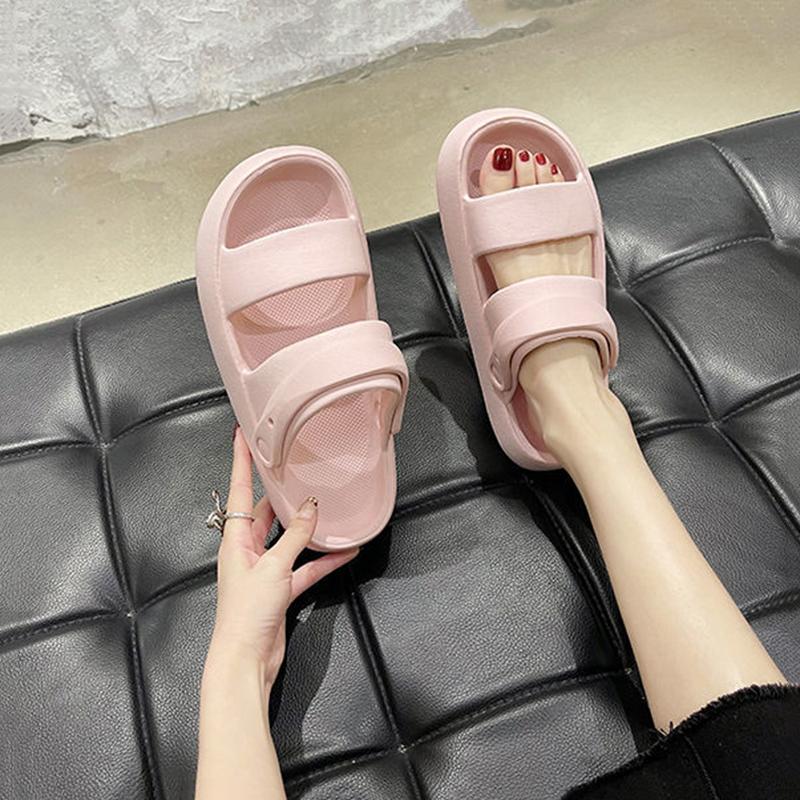 Slippery Shoes Women's Summer Outside Wear Home Bathroom Bath Non-slip Sponge Cake Bottom Net Red Sandals and Slippers