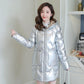 Winter Glossy Down Jacket Korean Thick Hooded Cotton Jacket Solid Color Disposable Mid-length Ladies Down Jacket