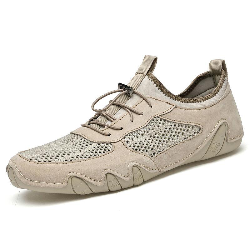 Summer Breathable Youth Men's Shoes Leather Mesh Hollow Breathable Casual Loafers