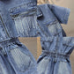 WTEMPO Women's Denim Jumpsuit Spring Summer Sequined Elastic Waist Thin Zipper Overalls