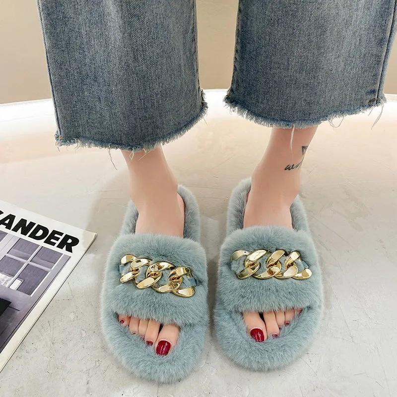 Women Winter Slippers Furry Fashion Luxury Designer 2021 New Indoor Casual Fur Cotton Slide Shoes Ladies Platform Slipper Plus Size 41