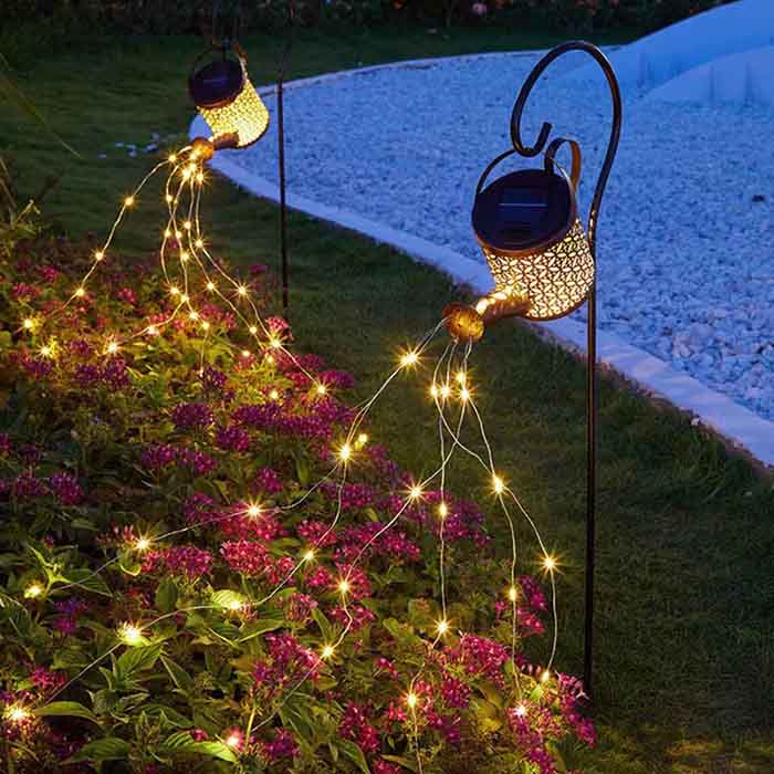 Solar Kettle Light Metal Solar Powered Wrought Iron Hollow Out Lamp Firefly Bunch Light Garden Supplies