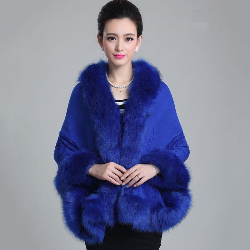 Autumn and Winter Imitation Fox Fur Coat Ladies Shawl Cloak Loose Large Size Short Fur Collar Cloak Thick