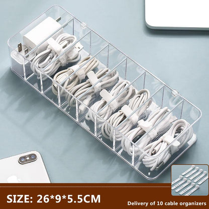 8 Grid Data Cable Storage Box Mobile Phone Charging Cable Charger Compartment Finishing Box Desktop Transparent Storage Box Anti-dust Box