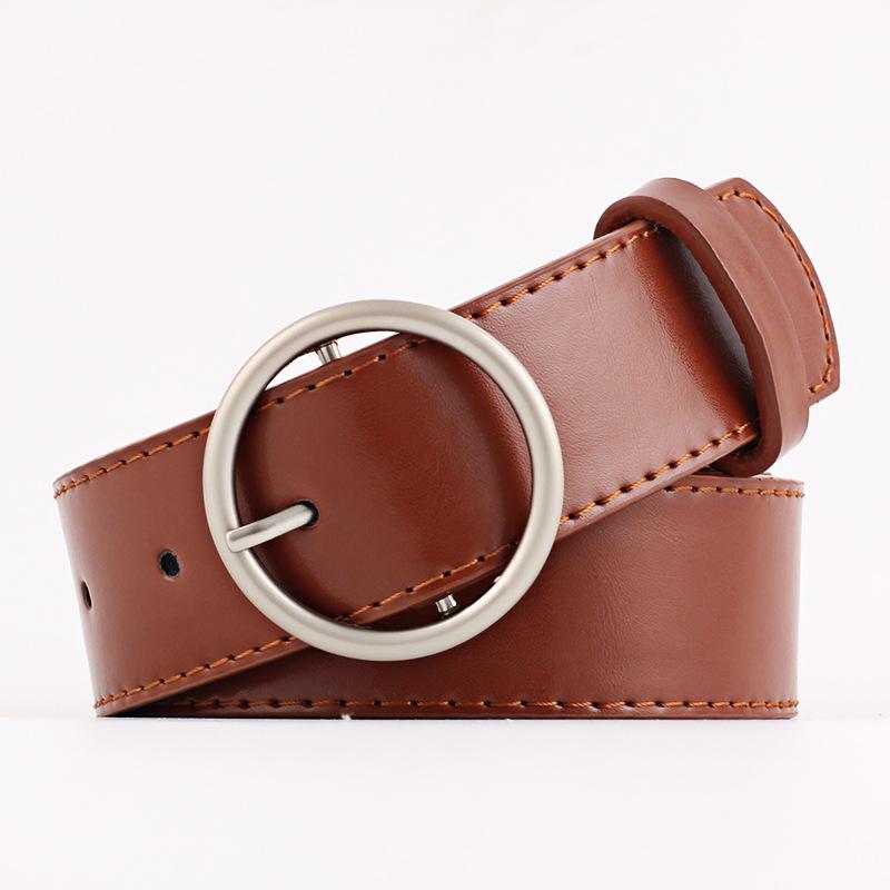 Leather Belt Women Leather Vintage Casual Waist Belt Ring Pin Buckle