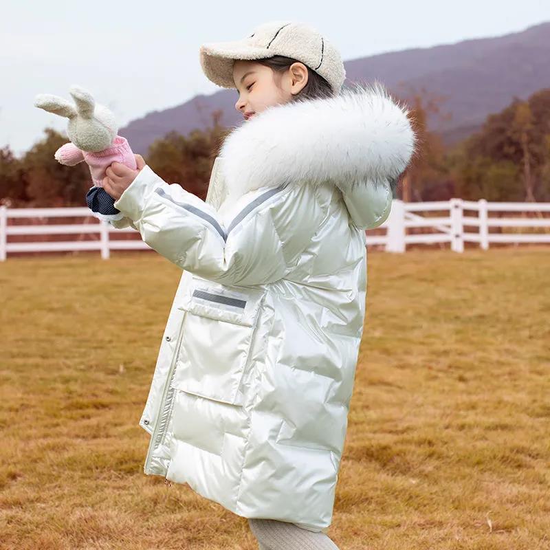 Girls' Warm and Windproof Down Jacket Disposable Mid-length Clothes Winter Thick White Duck Down Jacket