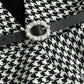 Mature Royal Sister Suit Female Wild Houndstooth Vest + Leggings + Belt Three-piece Elegant Black and White Suit