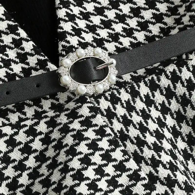 Mature Royal Sister Suit Female Wild Houndstooth Vest + Leggings + Belt Three-piece Elegant Black and White Suit