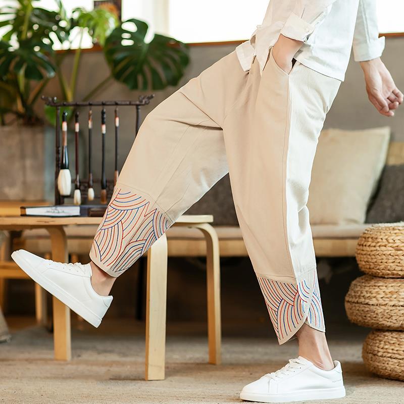 Summer Nine-point Pants Men's Cotton and Linen Plus Size Harem Pants Loose Shirt Chinese Style Men's Clothing