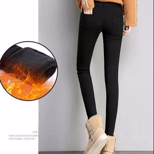 Autumn and Winter Black Casual Pants Tight-fitting Thin Student Stretch Pants Large Size Pencil Pants Plus Velvet