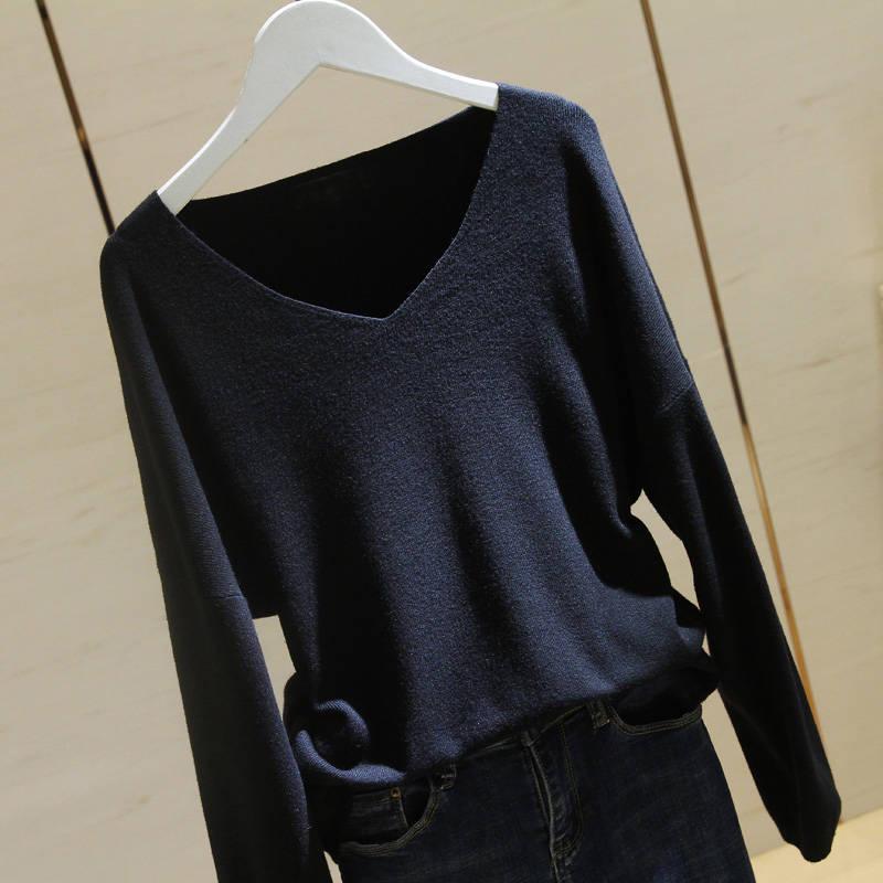 Winter Loose Long-sleeved V-neck Sweater Women Warm Sexy Sweatshirts Bottoming Shirt Women