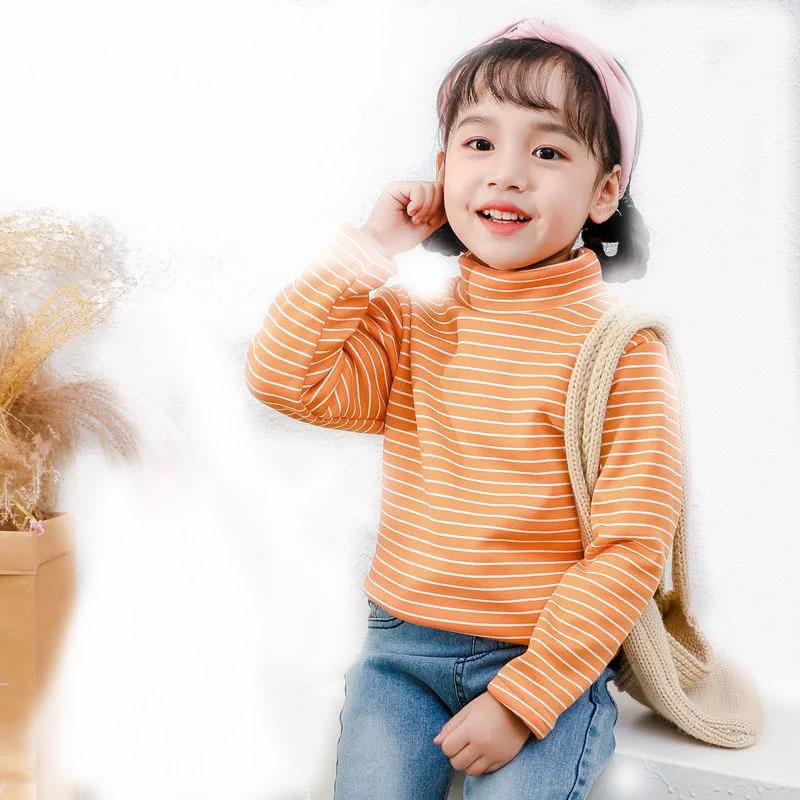 Girls Middle-collar Bottoming Shirt Plus Velvet Padded Long-sleeved Children's Warm Top Half High Collar
