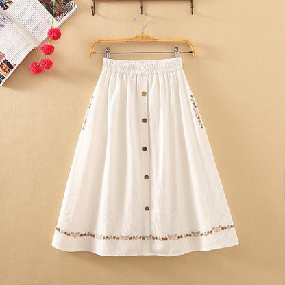 Button Midi Skirt Women 2020 Spring Summer Casual Elegant High Waist Pocket Skirt Female Korean Washed Cotton A-line Skirt