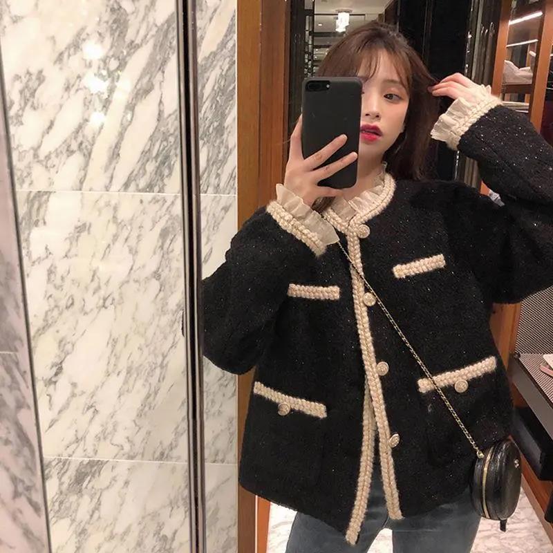 French Style Small Fragrance Coat Women's Spring and Autumn All-match Ladies Short Tops Outer Wear Ladies Long-sleeved Warm Coat Casual Loose