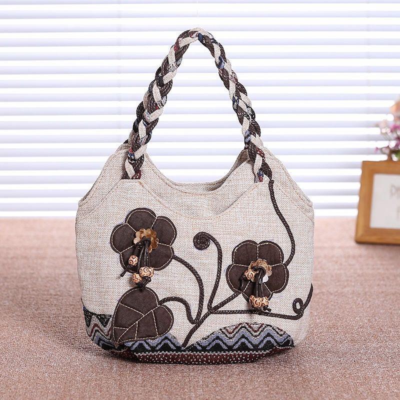 Women Anvas Cotton and Linen Woven Handbag Casual Daily Shopper Simple Ethnic Style Animal Flower Print Pattern