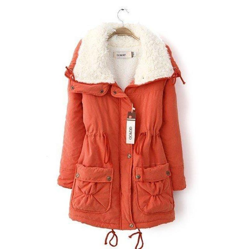 Women Parkas Hooded Warm Winter Jackets Woolen Thick Drawstring Slim Cotton Parkas Coat