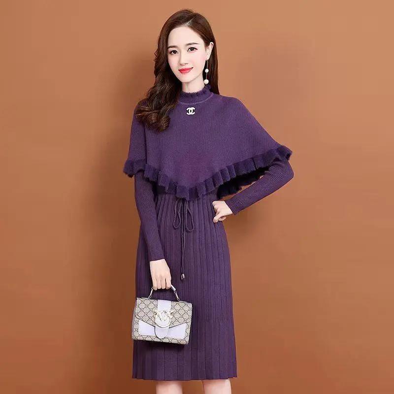 Knitted Dress Women's 2021 Autumn and Winter Temperament Winter Dress Mid-length Bottoming Inner Sleeve Sweater Dress Dress