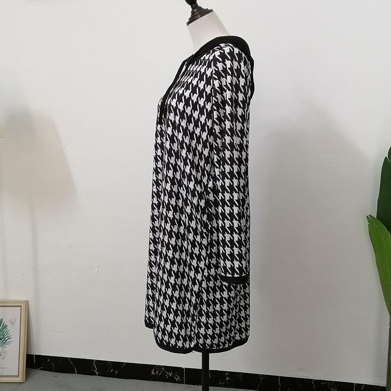 XL-XXXXXXL Houndstooth Mid-length Sweater Dress Women Spring and Autumn Plus Size Hooded Long Sleeve Loose Dress