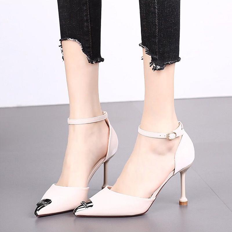 Spring  Autumn High Heels Stiletto Metal Pointed French Girl Sandals Stiletto All-match Single Shoes