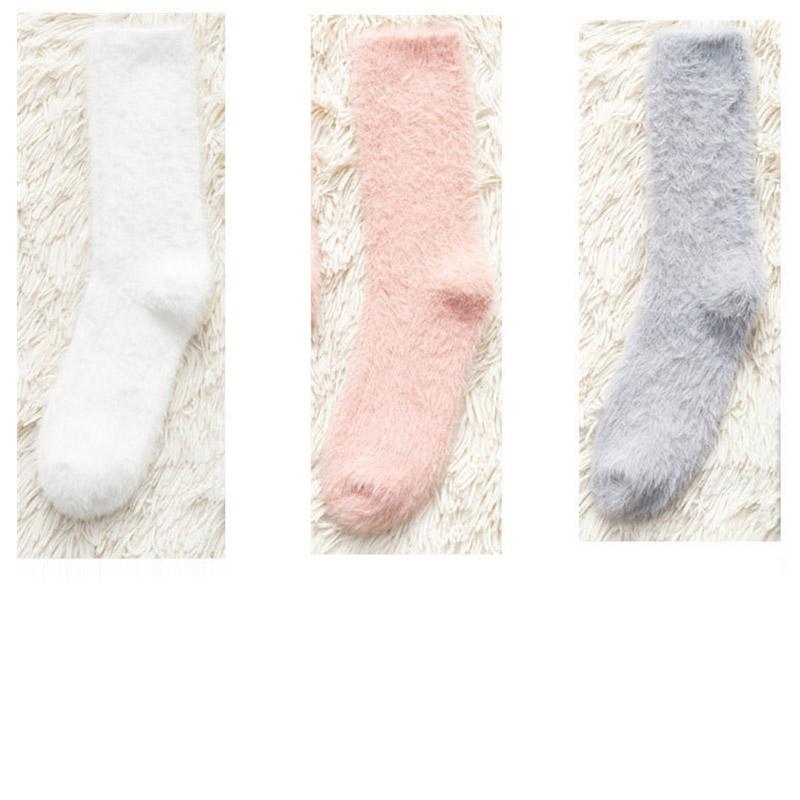 Three Pairs of Mink Fleece Socks Autumn and Winter Plus Fleece Thick Warm Floor Socks Women's Coral Fleece Home Sleep Socks