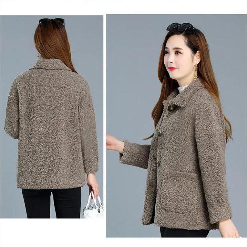 Winter Ladies Lapel Lamb Velvet Jacket Mid-length Ladies Button Jackets Increase Thickening Warm Long-sleeved Cardigan Jacket