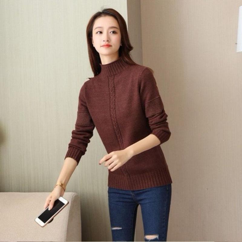 Winter Sweater Women Solid Color Half Turtleneck Sweater Thick Loose Solid Color Base Sweater