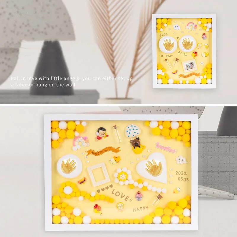 Baby's Hand and Foot Printing Mud Fetal Hair Souvenir Photo Frame Permanent Full Moon Hundred Day Gift Newborn Baby's Hand and Foot Prints