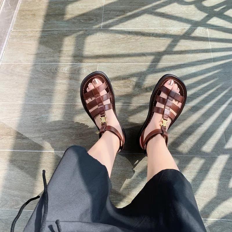 Sandals Women's Summer Flat Bottom High-end Retro Thick Bottom Ladies Sports Woven Sandals