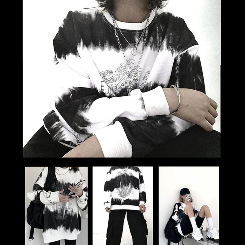 Personalized Tie-dye Printed Sweatshirt Women's Mid-length O-neck Loose Pullover Hoodies
