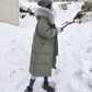 Winter Fluffy Big Fur Collar Hooded Down Jacket Women Mid-length Slim Over The Knee Thick Hooded Winter Warm Plus Fleece Jacket