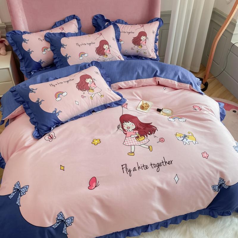 Four-piece Thick Brushed Bed Skirt Student Princess Style Sheet Duvet Cover Bedding