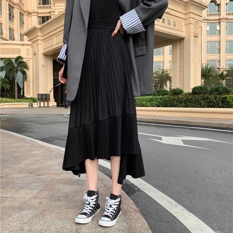 Women Pleated Skirt A-line Skirt Plus Size Summer Elastic Waist Sandy Beach Vacation Daily Irregular Skirt