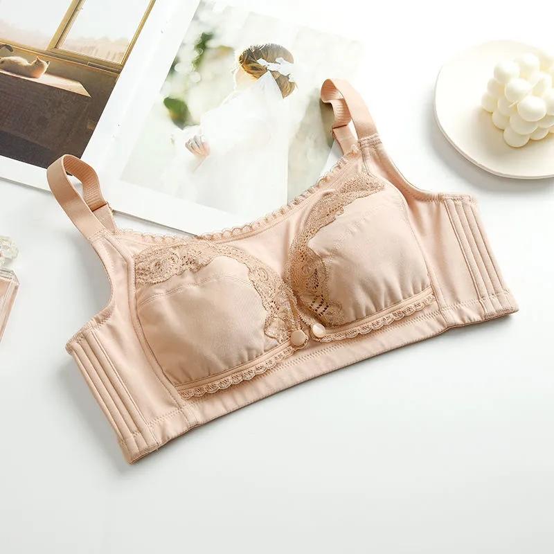 Women's Nursing Underwear Comfortable Large Size Open Button Front Bra Maternity Bra Thin Cotton Lace Comfortable Brassiere No Steel Ring Underwear