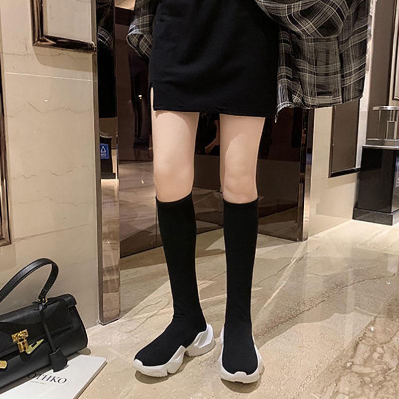 European and American Style Below The Knee Boots Knitted Elastic Sports Wedge Heel Boots Stovepipe Long Tube Socks Women's Shoes