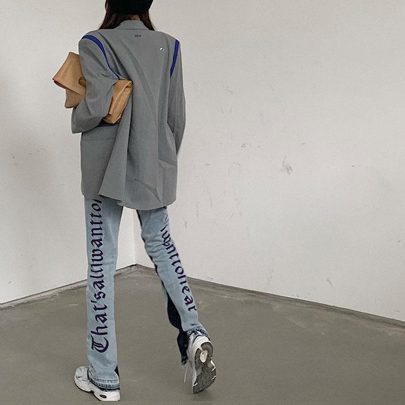 Women's Letter Print Washed High Waist Straight Loose Casual Long Flared All-match Jeans