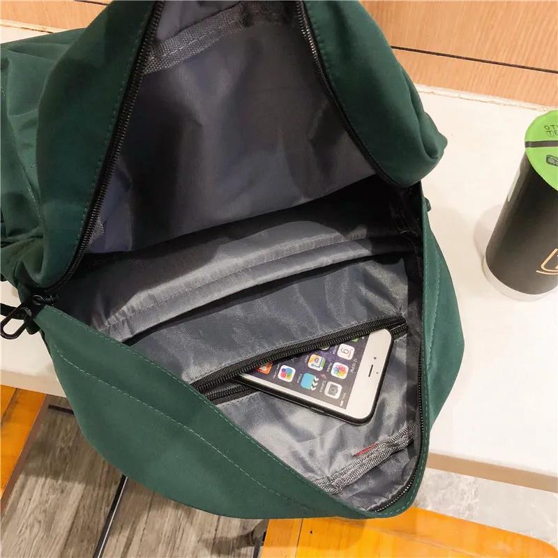Unisex Solid Color Simple Casual Multi-layer Canvas Backpack Travel Shopping Student Schoolbag High-capacity