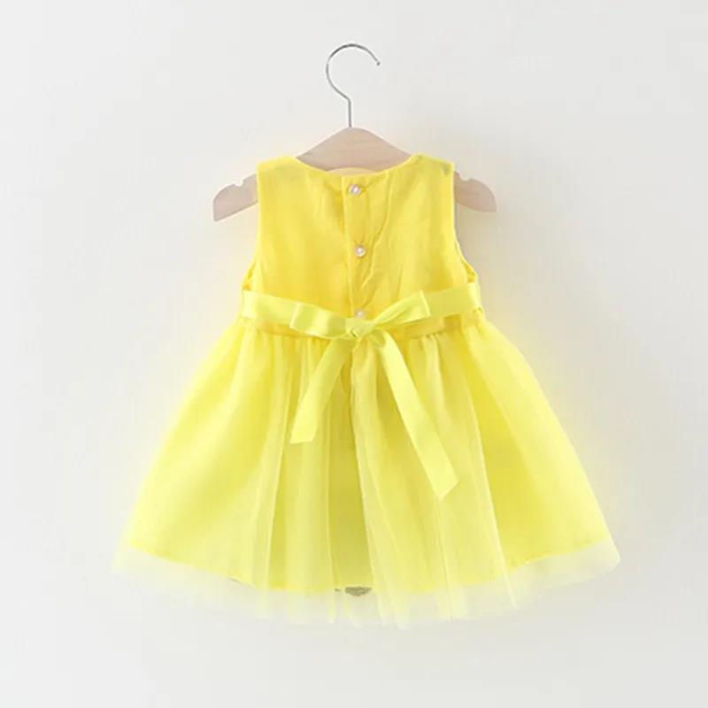 Girls Summer Mesh Dress 0-5 Years Old Baby Girl Sweet Princess Skirt Round Neck Sleeveless Tutu Skirt Rose Decoration