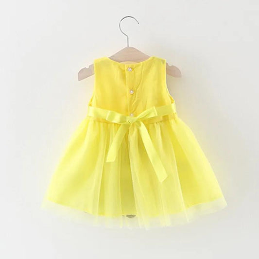 Girls Summer Mesh Dress 0-5 Years Old Baby Girl Sweet Princess Skirt Round Neck Sleeveless Tutu Skirt Rose Decoration
