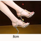 High heel sandals women leather platform fine heel sexy wild beaded word buckle golden women's shoes