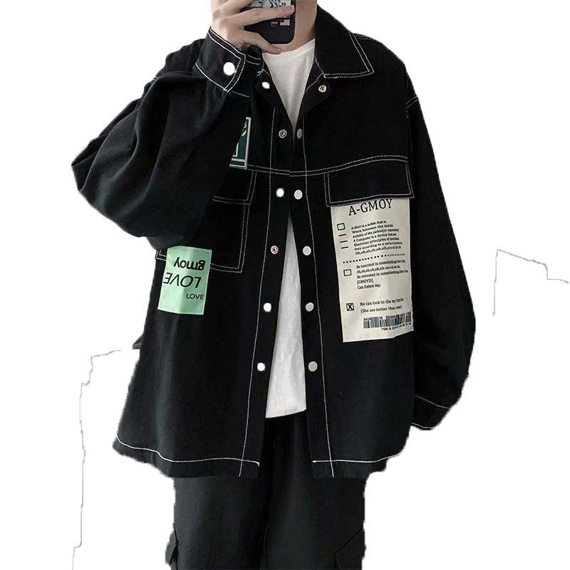 Spring and Autumn Stitching Men's Denim Jacket Trend Student Youth Loose Overalls