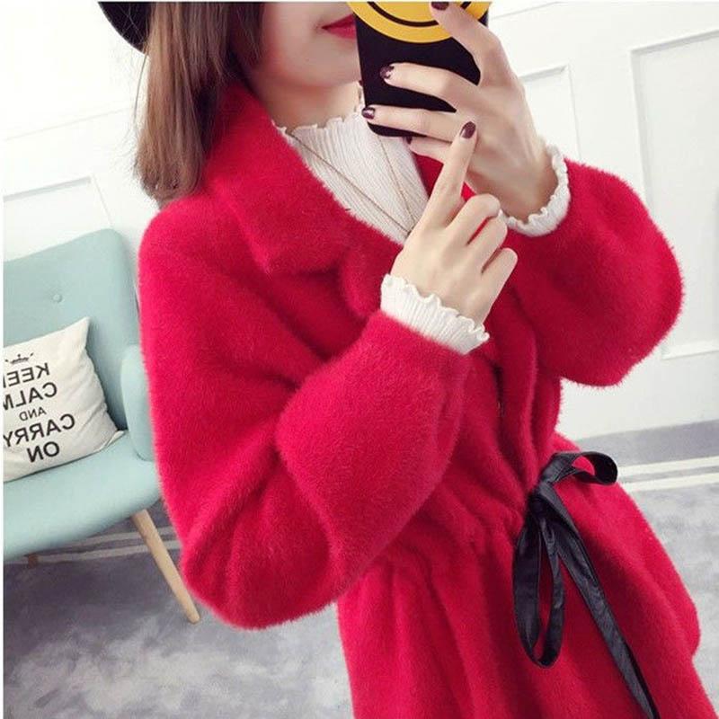 Autumn and Winter Imitation Mink Cardigan Hooded Loose Mid-length Lazy Sweater Large Size Thick Coat Women