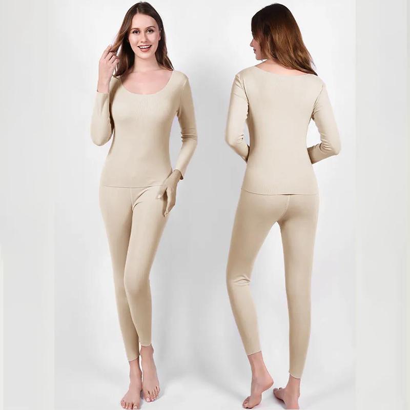 Women Winter Thermal Underwear U-neck Tops Pants Female Autumn Clothes Tight Suit Thicken Windproof Soft Lining Long Sleeve High Elasticity Slim