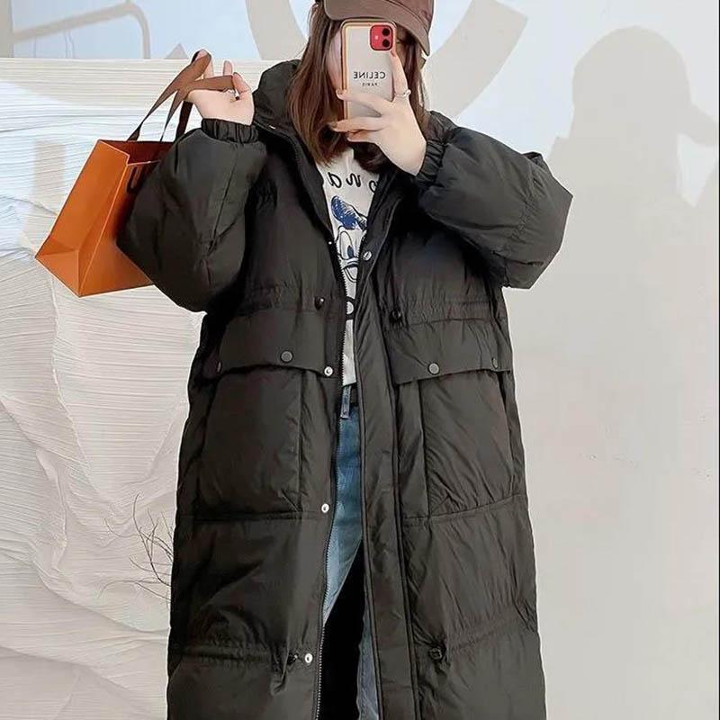 WTEMPO Down Jacket Mid-length Over-the-knee Quilted Jacket Loose Fashion White Duck Down