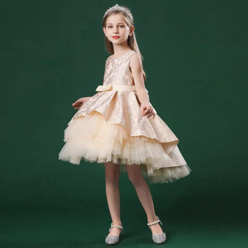 Lace Embroidery Formal Sleeveless Wedding Gown Tutu Princess Dress Flower Girls Children Clothing Kids Party for Girl Clothes