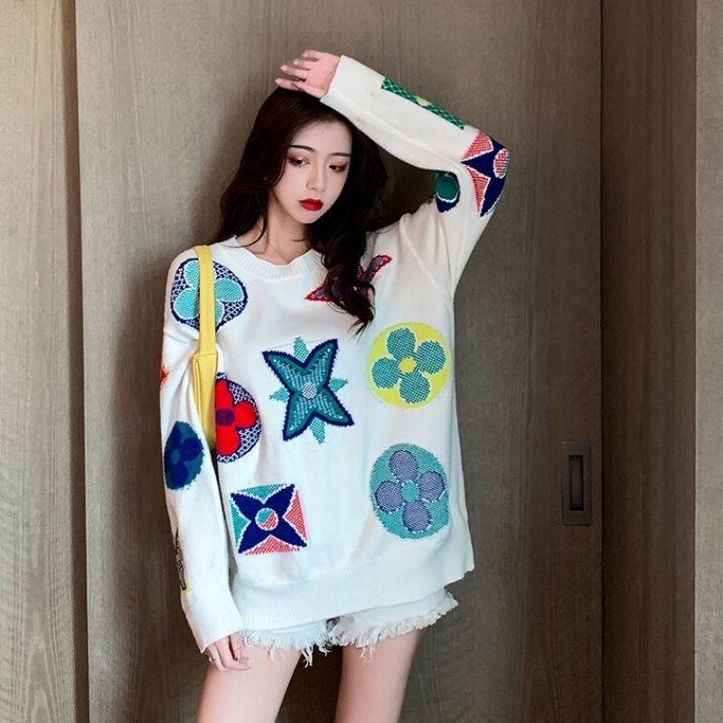 Men and Women Printed Pullover Sweater Students All-match Knit Sweater Shirt Unisex Knitwear Jumper College Style