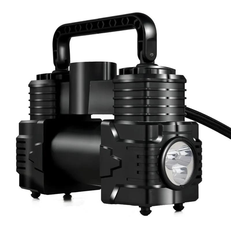 Car Inflatable Pump 12V Portable Mechanical Disk Pointer Car Double-cylinder Electric Air Pump High Power Belt LED Light Universal Inflation Tool