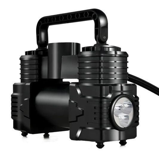Car Inflatable Pump 12V Portable Mechanical Disk Pointer Car Double-cylinder Electric Air Pump High Power Belt LED Light Universal Inflation Tool